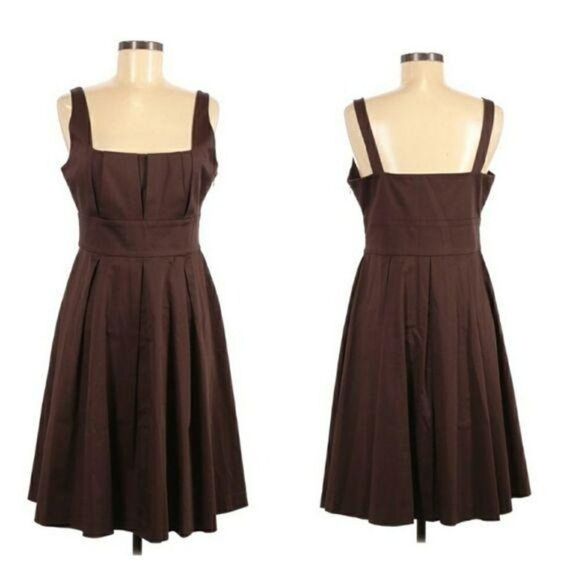 Calvin Klein Dress Apron Pleated Peasant Full Tea Length Chocolate Brown 8 - Picture 1 of 10